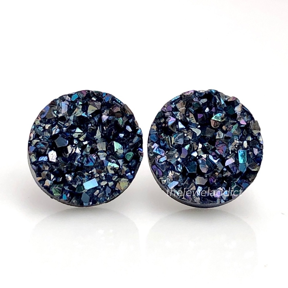 3 for 15🎀Light Black Rainbow Faux Druzy Studs